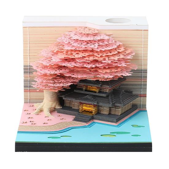 3D Tearable Calendar with LED Light Artistic Paper Sculpture Tree House Illuminated Tear-off Calendar Special