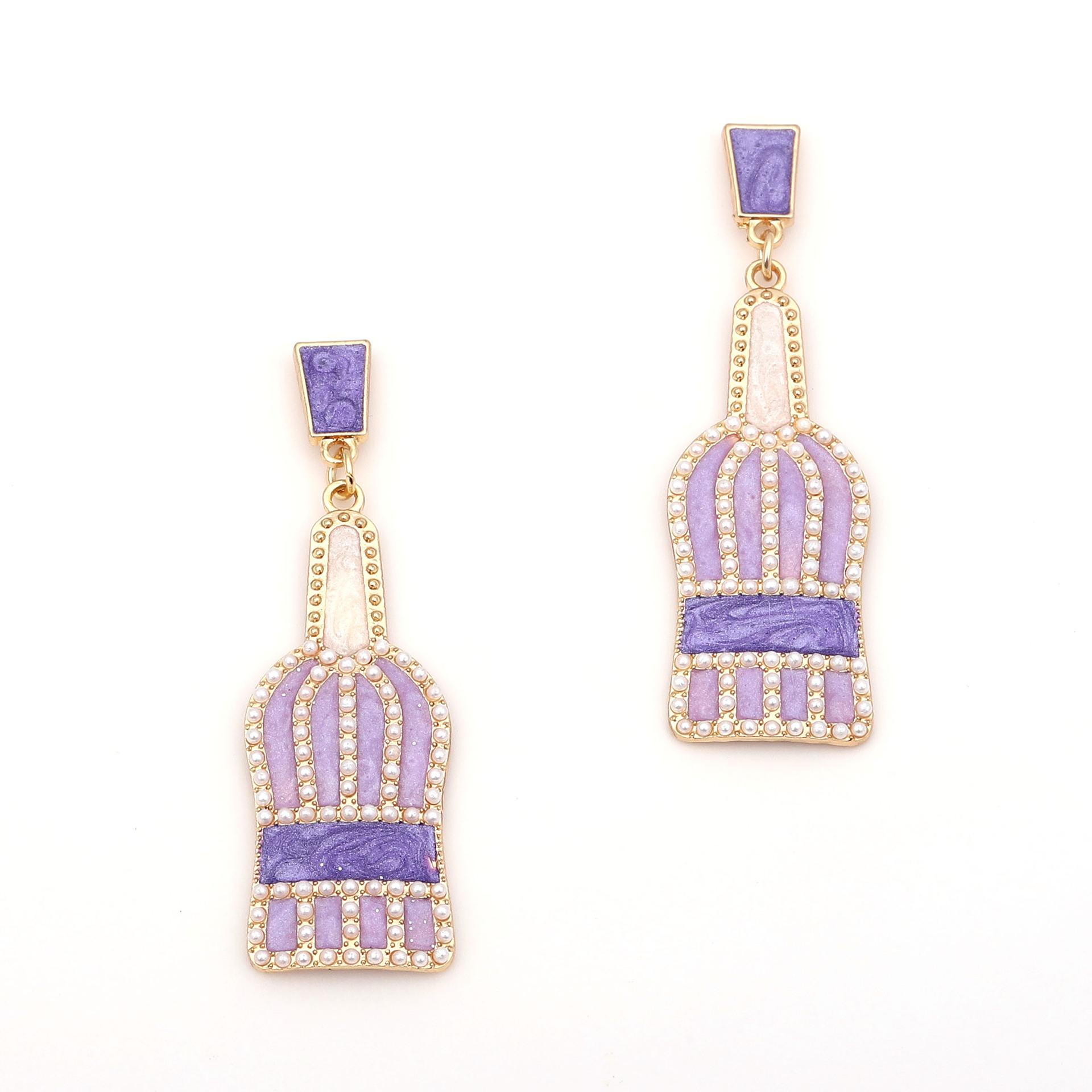 European and American cross-border fashion creative personalized design geometric drip oil diamond inlaid pearl wine bottle earrings