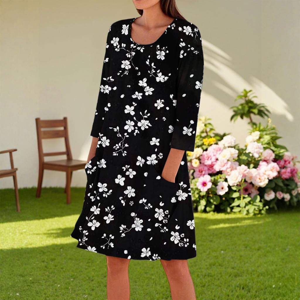 Women's Fashion Casual Round Neck Three-quarter Sleeve Dress