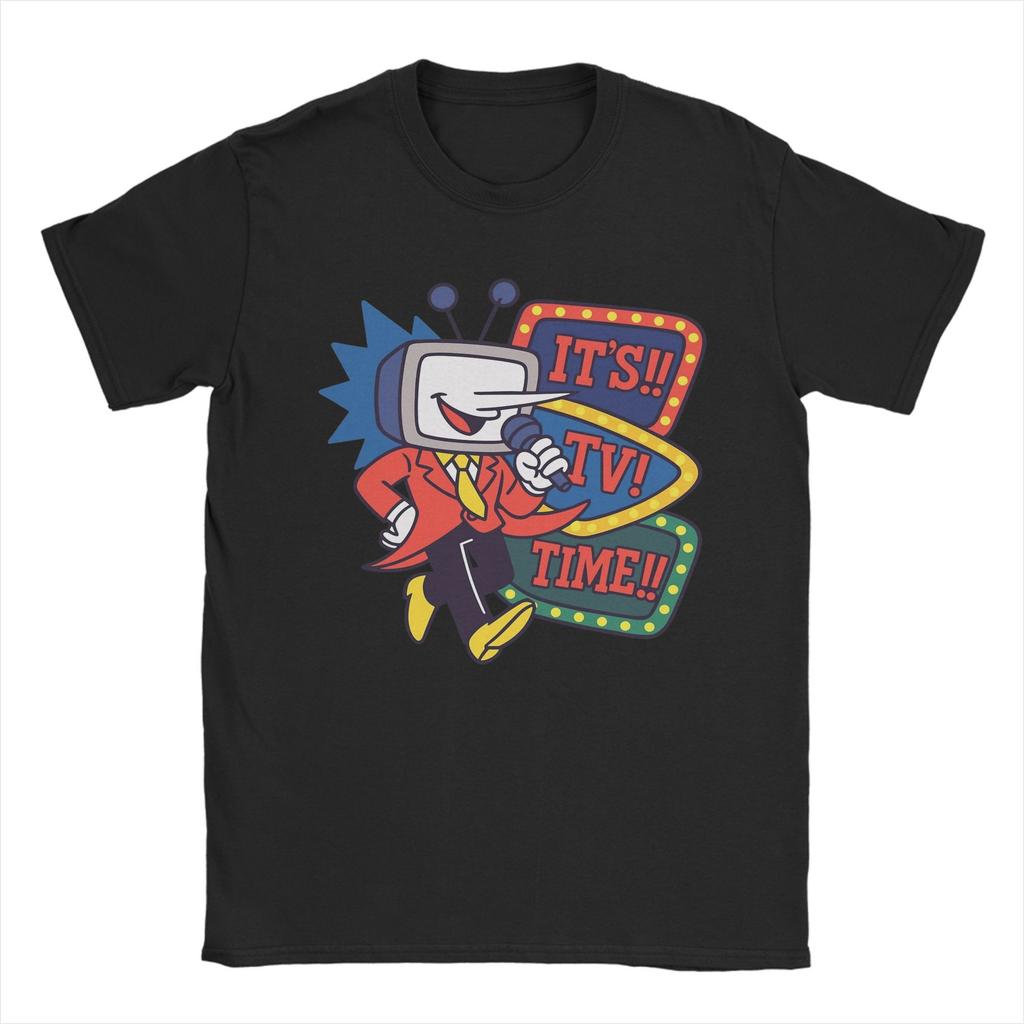 Men's T-Shirts Tenna It's TV Time Meme Deltarune Cotton Tee Shirt Short Sleeve  T Shirts Round Neck Clothes Birthday Present
