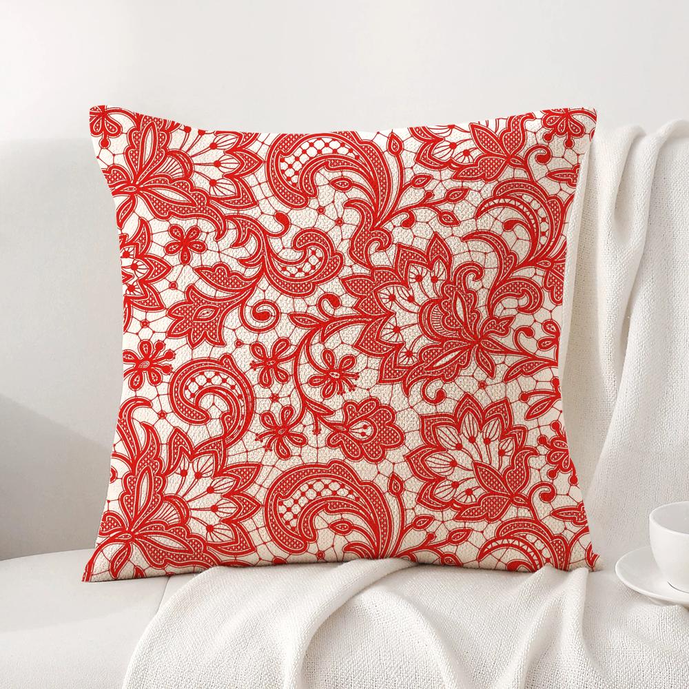 Lace Flower Cushion Cover Natural Linen Organic Fabric DoubleSided Printing Sofa Home Decor Gift Pillow Cover