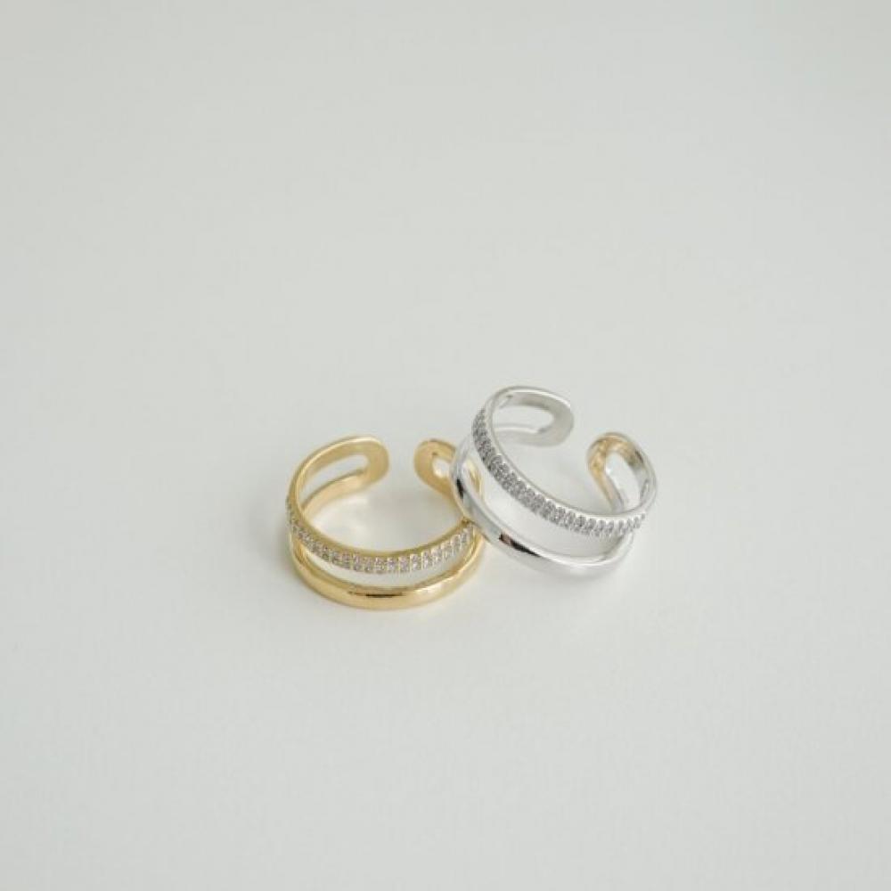 New Arrivals Open Run Ring Minimal Open Silver Layered Women Cubic