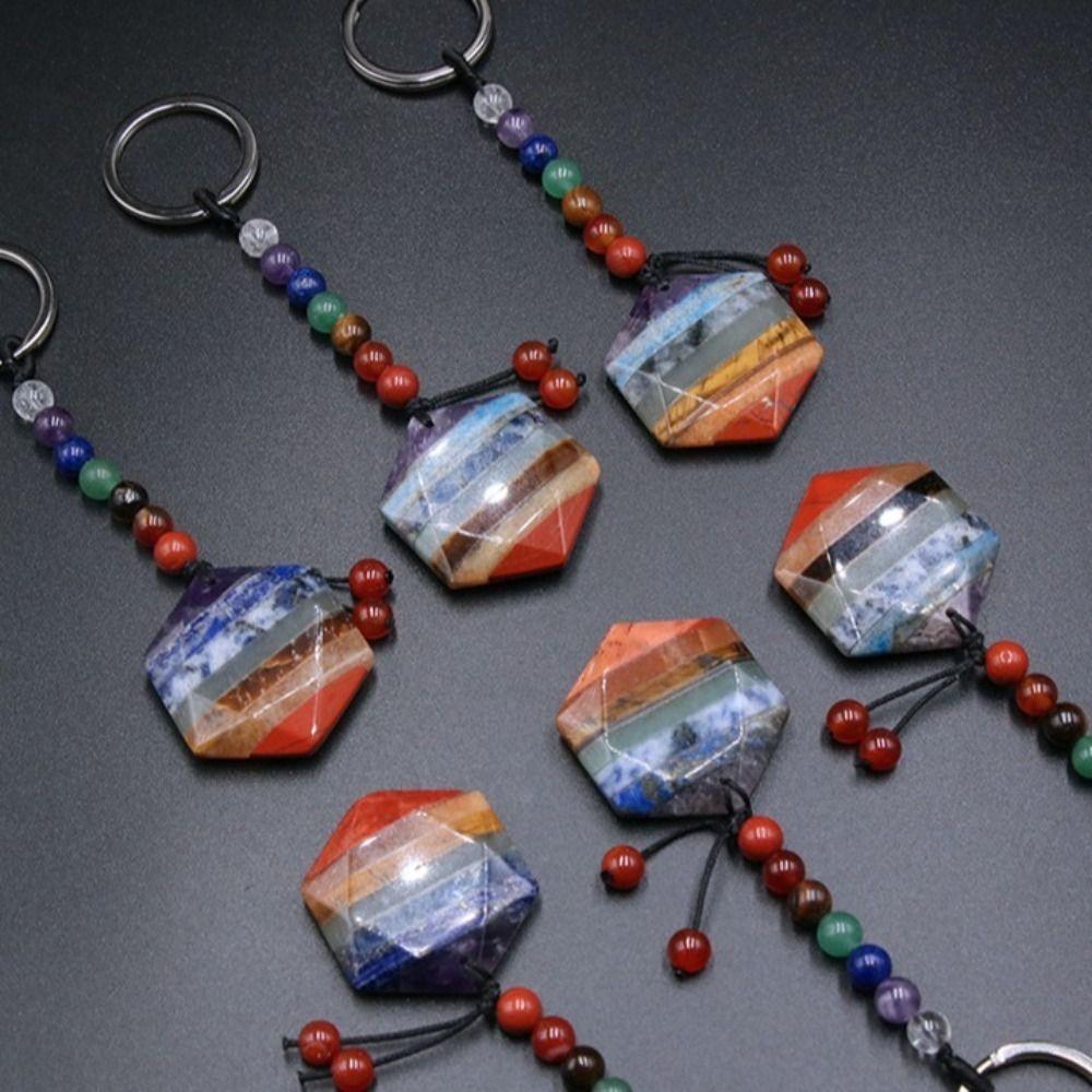 

Crystals Stone Keychain Spiritual Car Keyring Trendy Hexagram Star Keychain Hanging Style 1