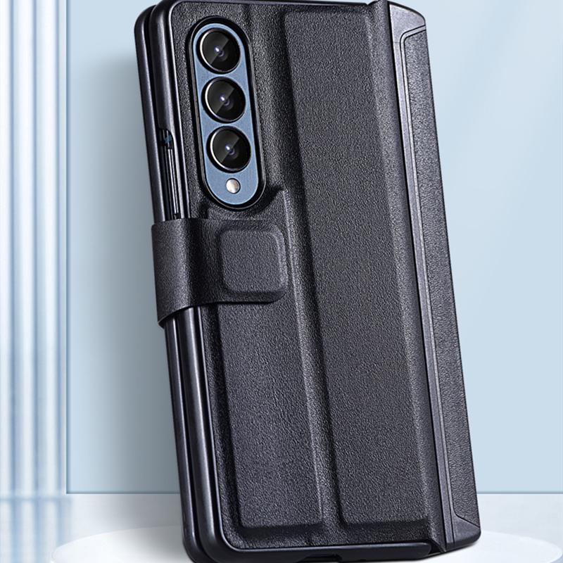 Rezzol Luxury Leather Magnetic Wallet Case For Samsung Galaxy Z Fold 4 Cover Magnetic Push -Pull Pen Box Fundas