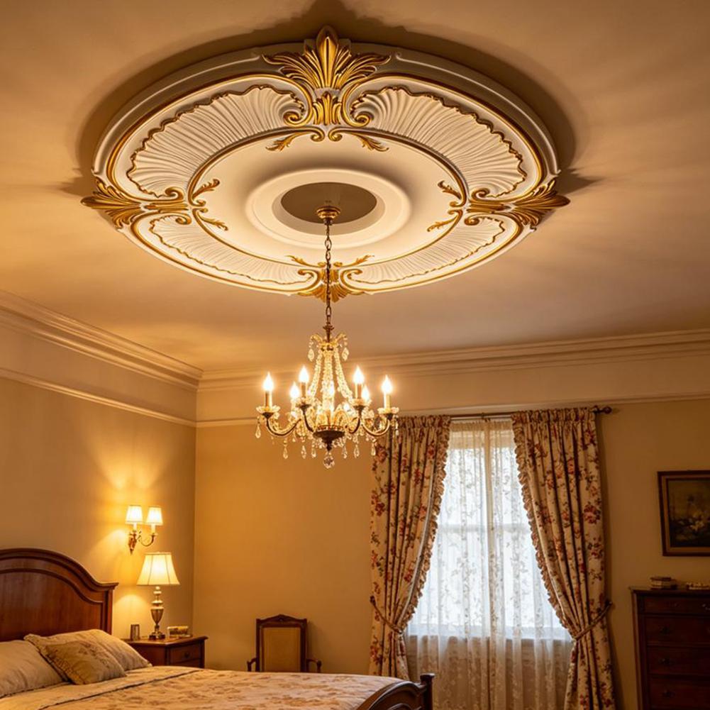 1pc PU Ceiling Medallion Decorative Ceiling Chandelier Medallion 33.5/45.5cm With Gold Accent Round Home Lighting Base