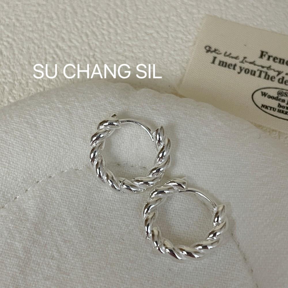 Su Chuang S925 Sterling Silver Twisted Rope Hoop Earrings for Women - Light Luxury High-End Design 925 Silver