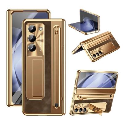 Üst Düzey İş Kalemi Yuvalı Menteşeli Telefon Kılıfı Standı Darbeye Dayanıklı Kılıf Samsung Galaxy Z Fold 7 6 5 4 için Temperli Ekran Koruyucu