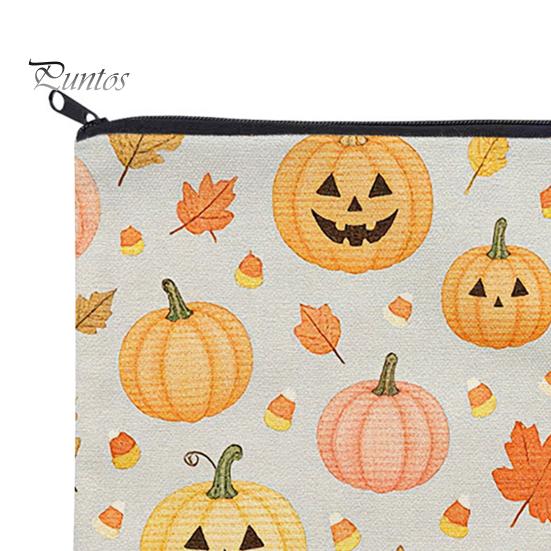 Washable Storage Pouch Bag, with Halloween Pattern Print, Smooth Zipper Durable Canvas Dust-proof Container Organizer, Portable Stationery Case,