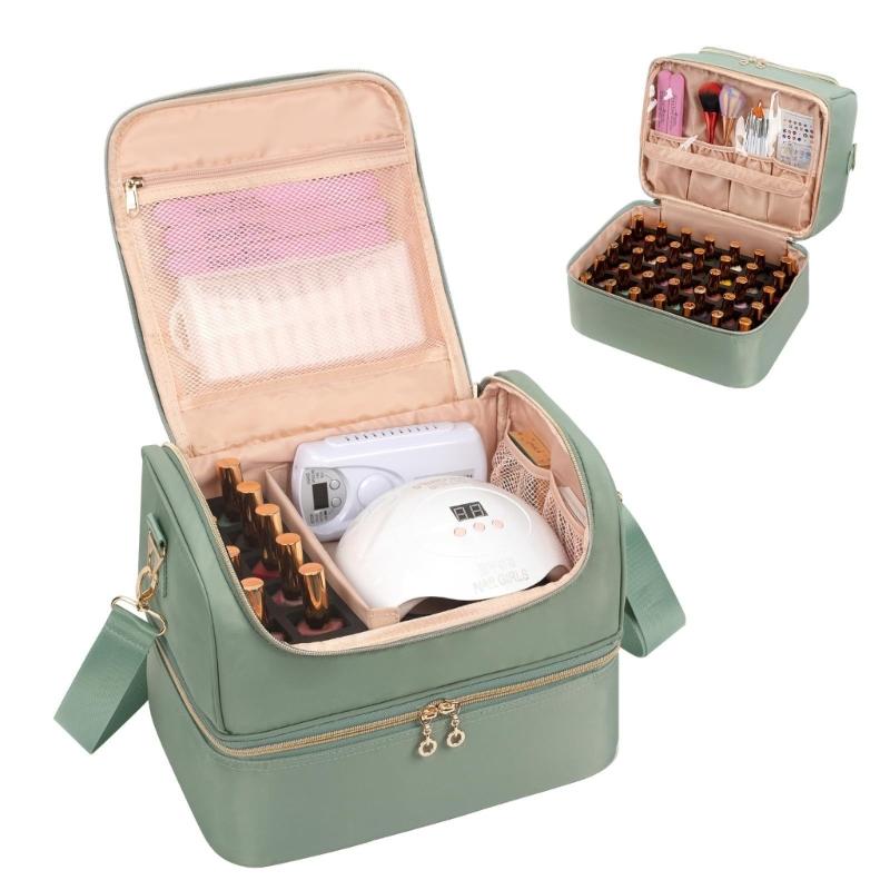 Portable Nail Varnish Organizers Bag Double Handles Adjustable Strap Waterproof Polyester Makeup Storage Case 30x22x25cm