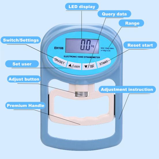 Electric Grip Strength Tester LED Display Hand Grip Dynamometer Gripper Trainer Handheld Grip Measurement Meter Hand Grip Power Strengthener Exerciser
