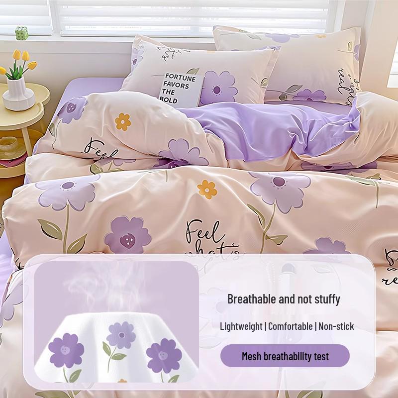 Portable Compressed Four-Piece Hotel Bedding Set: Stain-Proof Duvet, Bed Sheet, Pillowcase, & Quilt Cover for Travel