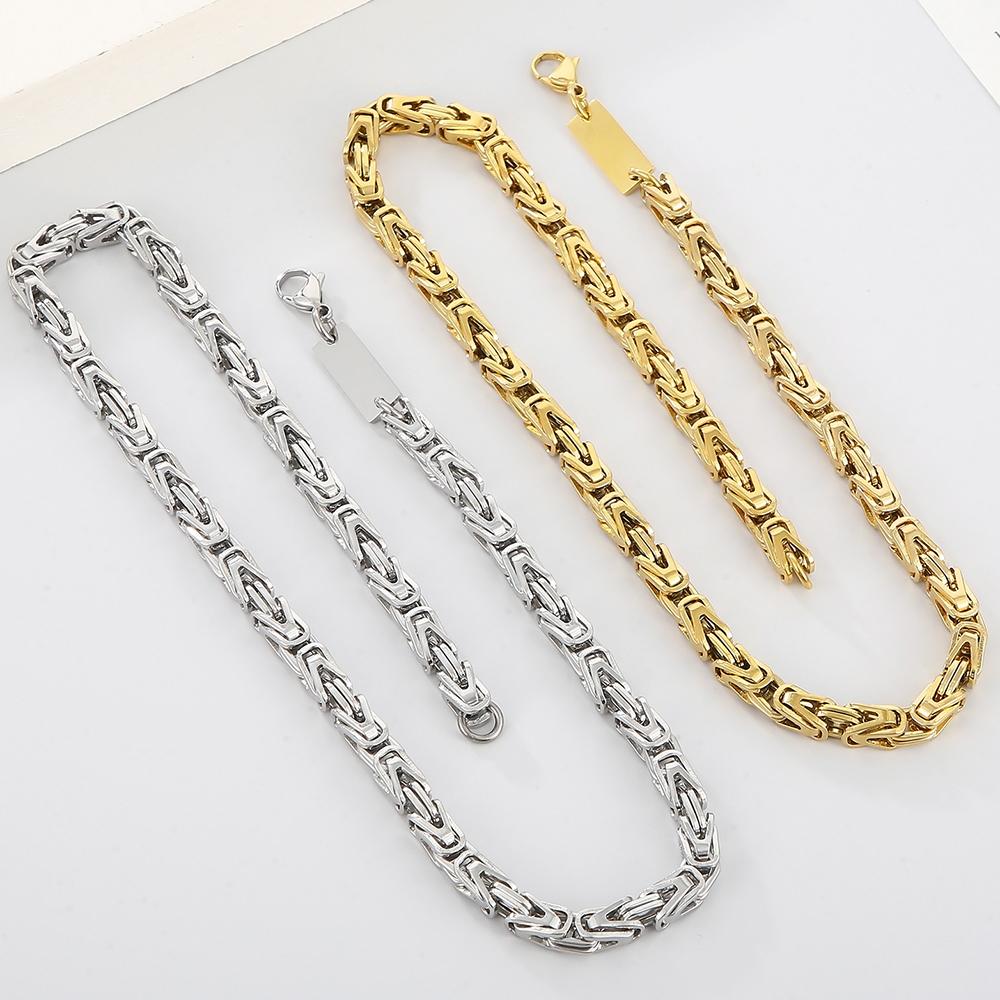 6MM Link Chain Bracelet Necklace Set for Man Waterproof Gold Color 50CM Long Stainless Steel Men's Necklace & Bracelets Jewelry