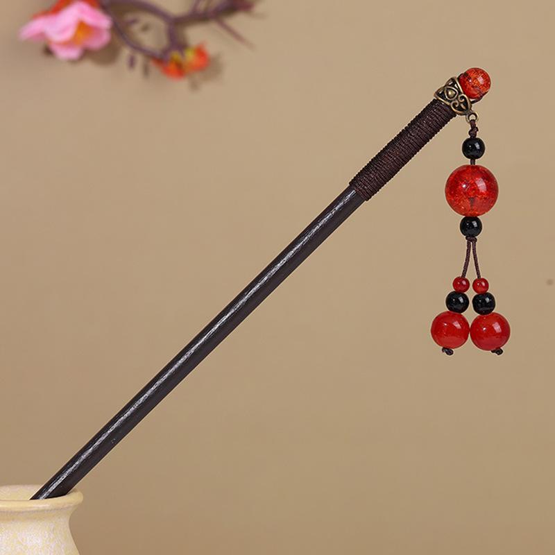 Vintage Tassel Wooden Hairpin for Women - Imitation Ebony Hanfu Accessory, Ancient Style Costume Hairpin