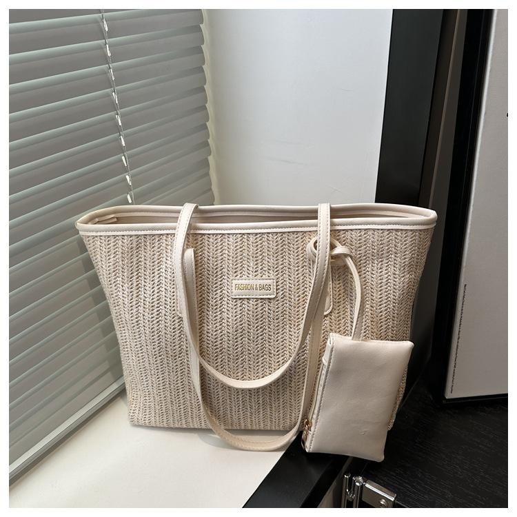 

High-end straw woven large-capacity portable tote bag women s 2025 new fashion shoulder bag delivery белый