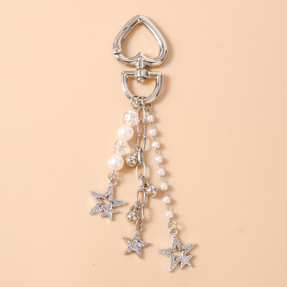 

Chic Rhinestones Star Keychain Pearl Beaded Key Ring Pendants for Women Girls Handbag Decor DIY Handmade Key Chain Jewelry Gift