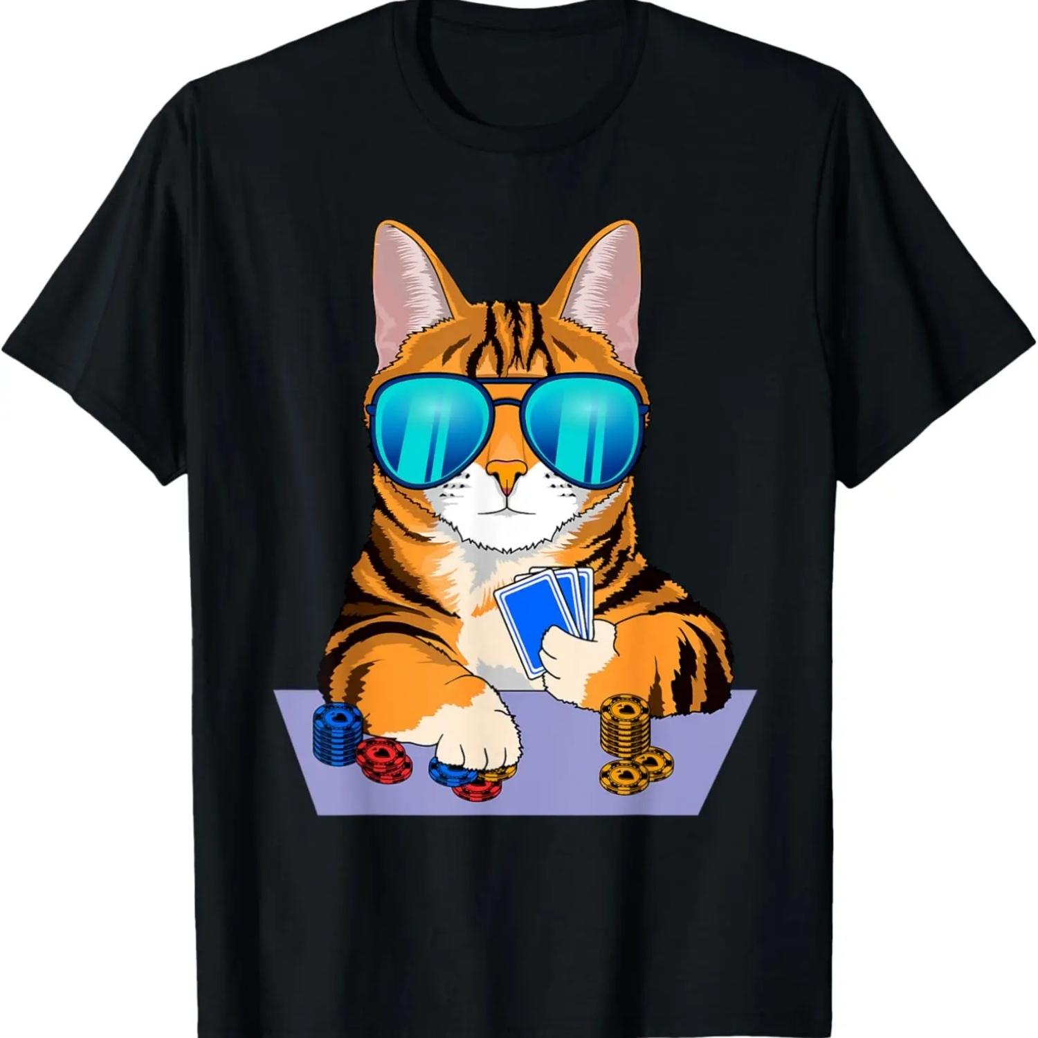 Cat Play Poker - Texas Hold em Poker T-Shirt S чёрный