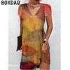 Abito estivo da donna a maniche corte con scollo a V, 3D, floreale vintage, sfumato, elegante, taglie S-3XL, casual, abiti a linea A