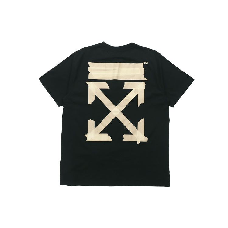 Off-White T-shirt Over Manches Courtes Flèches Ruban Noir Unisexe Hauts Noir Beige OMAA038R201850021048