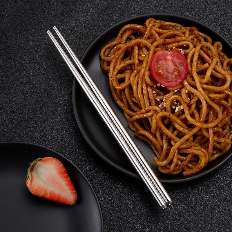 Stainless Steel Chopsticks Non-slip Household Hotel Canteen Full Round Chopsticks Laser Logo Stainless Steel Metal Chopsticks