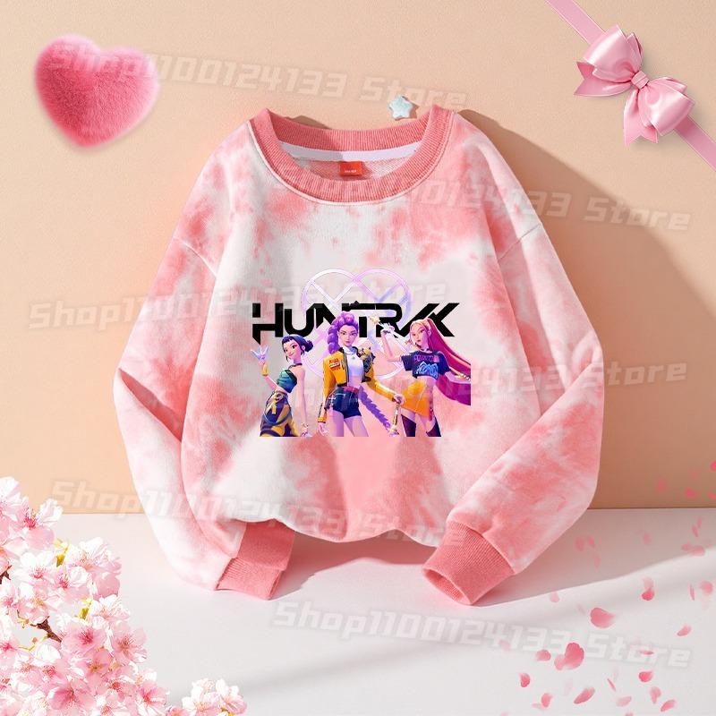 Spring And Autumn Demon Hunter Streetwear T Shirt Girl Cute Anime Print Kid Game Y2K Kawaii Tie-dye Women's Outdoor Pullover Long Sleeve Top Clothes