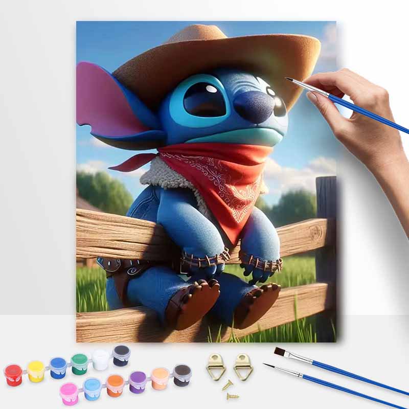 Disney animation digital oil painting Cowboy Stitch diy handpainted coloring painting home decoration, suitable for wall art decor gifts