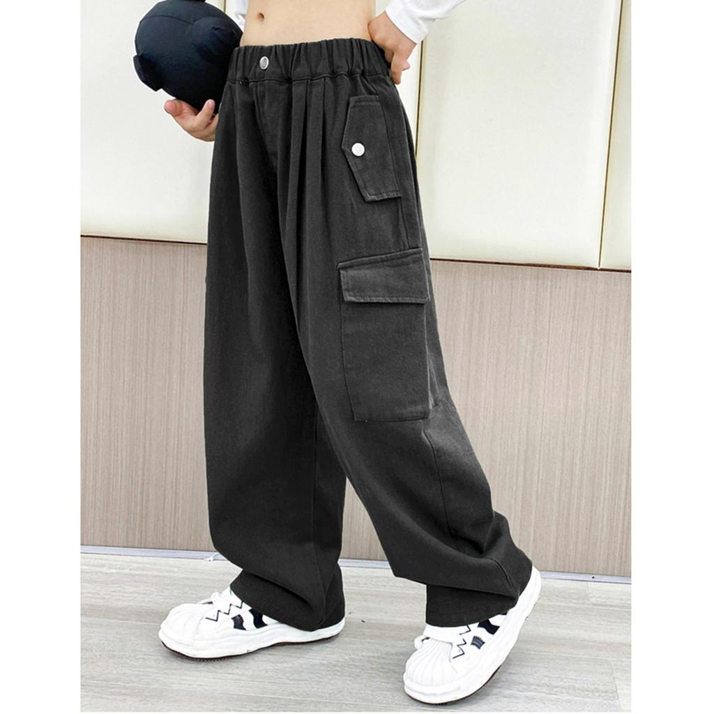 Kids Girls Stylish Clothing Elastic Waistband Cargo Wide Leg Long Pants for Daily Wear