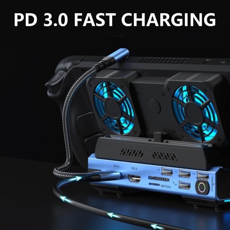 USB HUB Docking Station RJ45 Card Reader Multiport Adapter for Console with Hard Disk Cartridge Cooling Fan