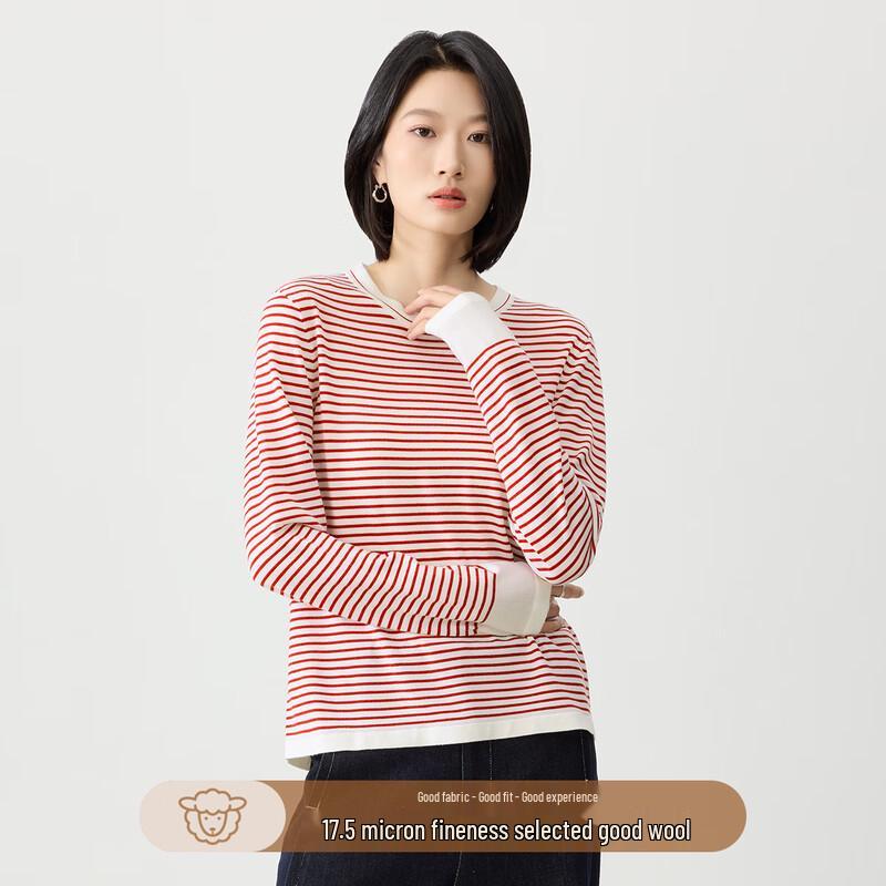 

Northern Deer Women s 100% Merino Wool Striped Pullover M