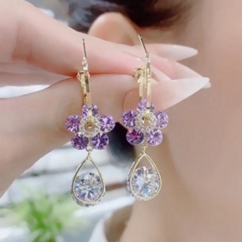 

Трендовые серьги-каффы с корейскими циркониевыми цветами высокого класса для женщин фиолетовый