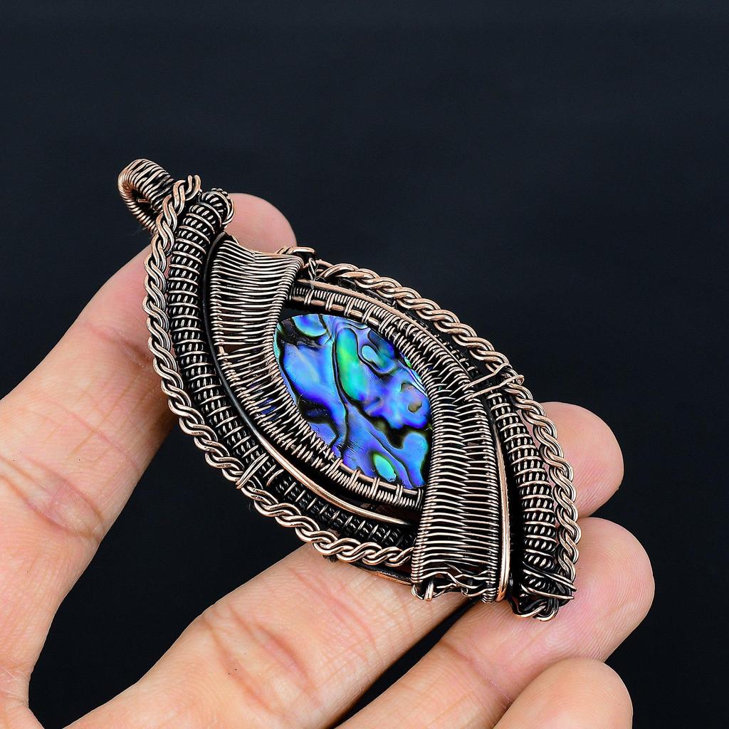 Abalone Shell 999 Copper Wire Wrapped Pendant, Handmade Gemstone Pendant Jewelry, Gifts For Wife Brand New Pendant