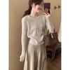 Waist knitted sweater, women's soft and glutinous sweater, autumn and winter casual fashion, long sleeves underneath with minimalist style base top