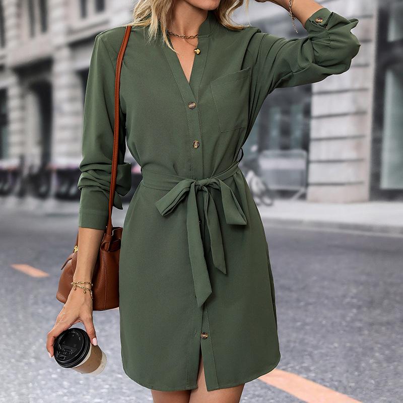 Autumn new women's solid color long-sleeved dress