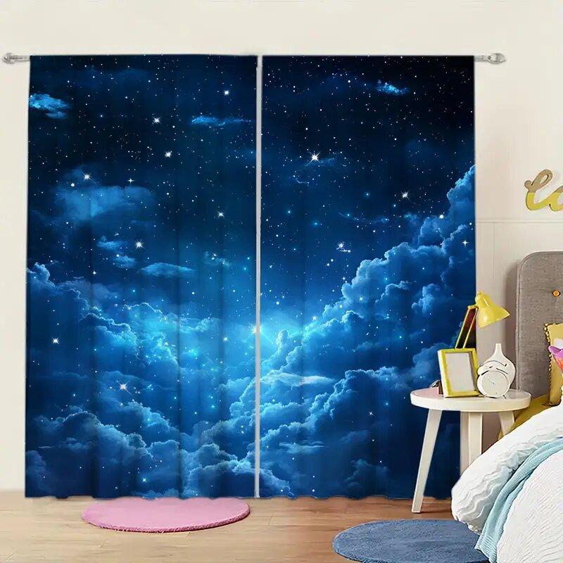 Starry Sky Printed Curtains Night Christmas Decorations Bedroom Living Room Home Decoration Curtain Polyester Ideal For Area