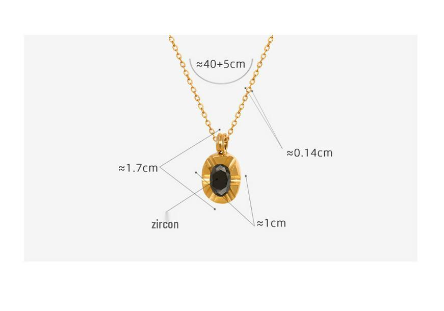 Elegant Black Zircon Oval Pendant Necklace - Gold-Plated Versatile Clavicle Chain for Women