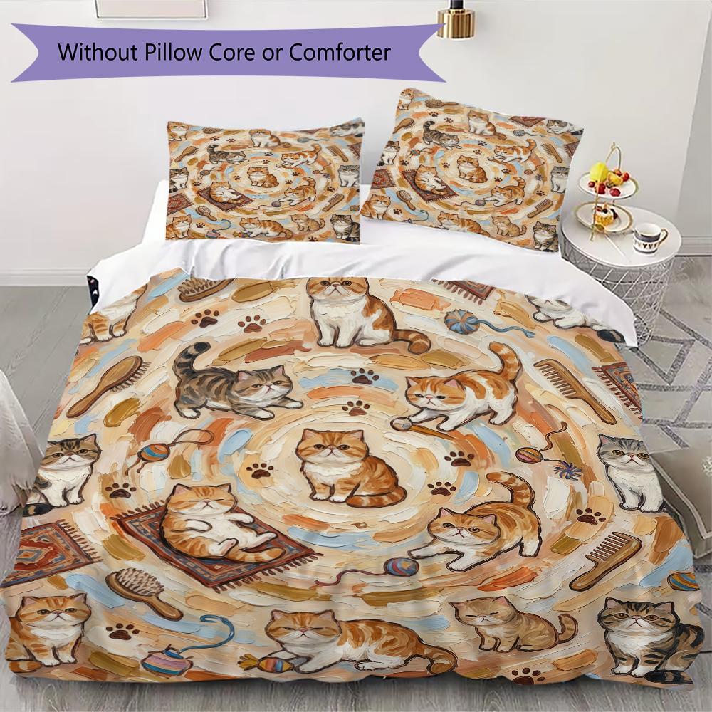 Vibrant Mandala Cats Pattern Bedding uilt Set uilt Cover Pillowcase Home Decoration Birthday Gift (1 * duvet cover + 2 * pillowcase without core)