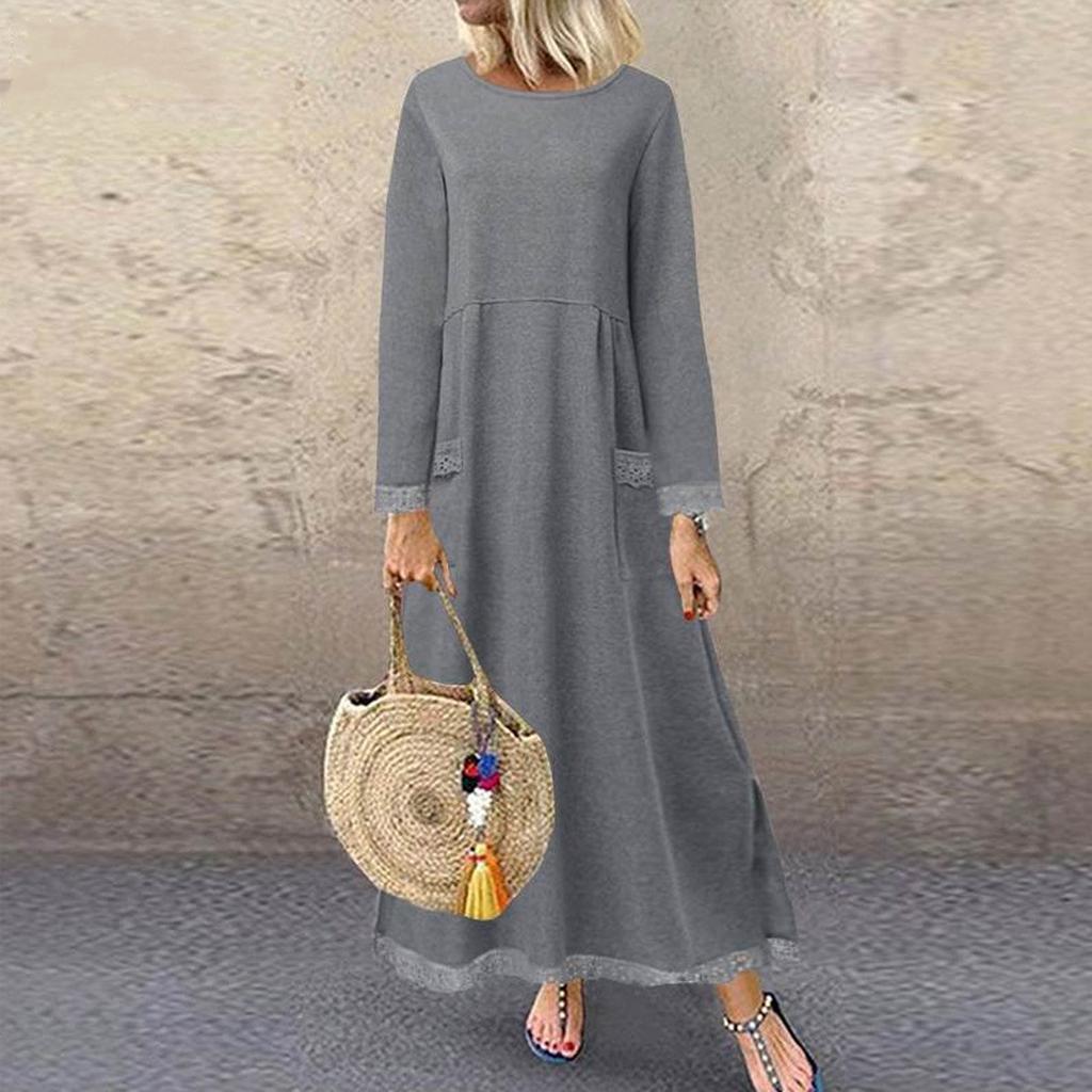 Women's Casual Loose Comfortable Knitted Lace Long Dress Padded Dress