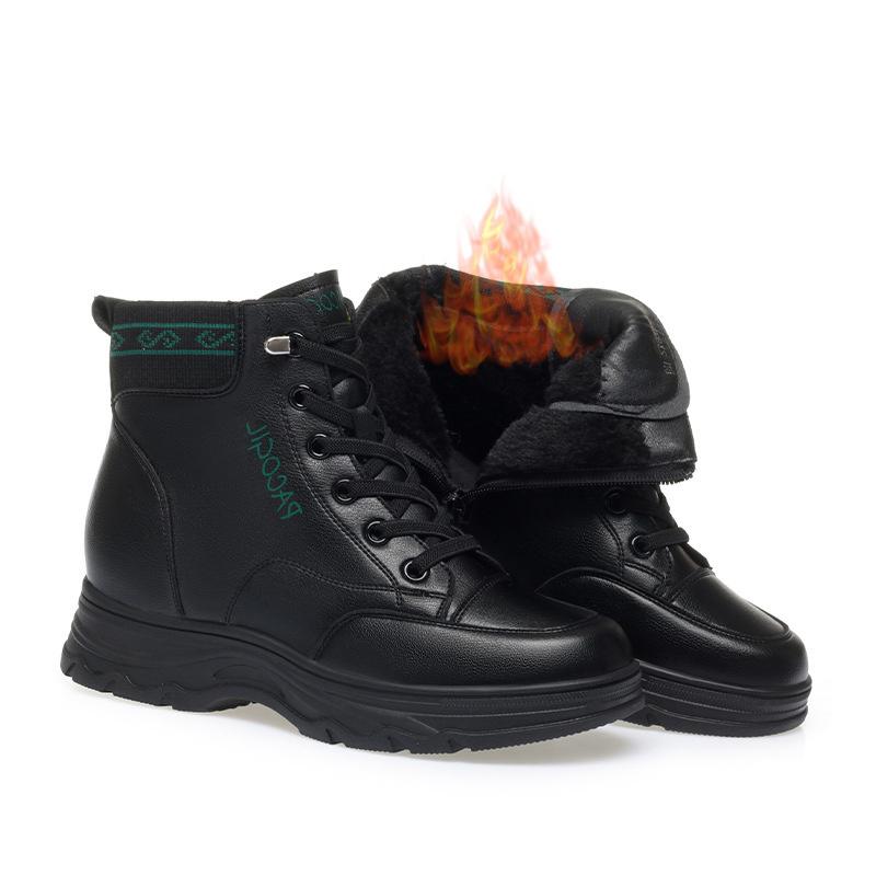 

Spring Winter Women s High Top Boots Black Lace Up Platform Ankle Boots Fashion Thick Sole Short Warm Cotton Shoes 35(Foot22.5cm)