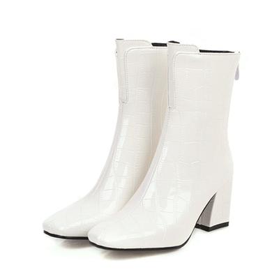Moda Moda Botines al Tobillo Para Mujer Sexy Piel de Serpiente Botas de Motociclista Mujer Tacones Altos de Bloque Cortos Invierno Blanco Rojo Zapatos de Fiesta