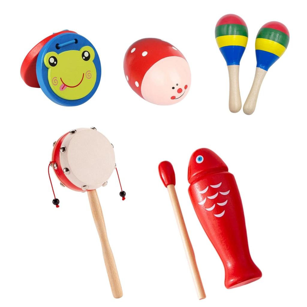 Lunari Musical Instruments 5 Types 6 Piece Set Percussion Castanets Mokugyo Maracas Balls Taiko Performance Educational Percussion Den-den