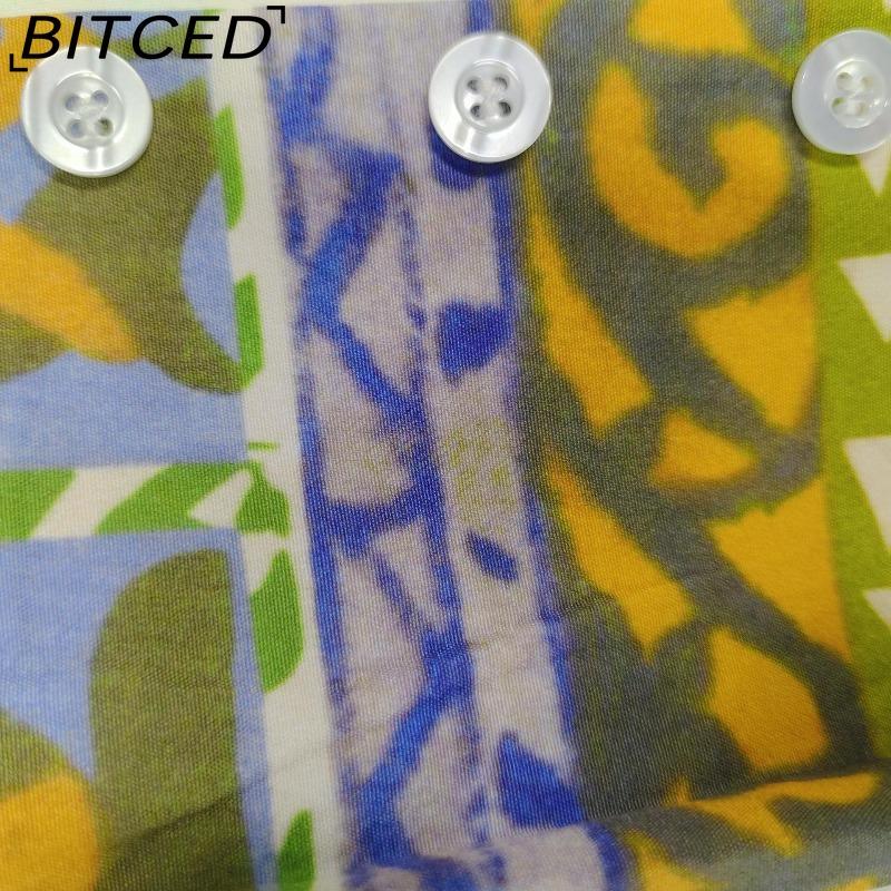 BITCED Women's Spring Elegant Commuter Print Lantern Sleeve Waist-cinched Full-skirted Dress