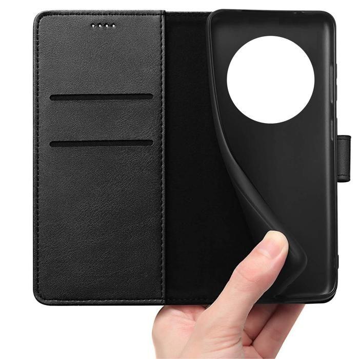 Coque pour Honor Magic 8 Lite 5G - Portefeuille Noir Rabat Clapet Aimanté Rangement Cartes Phonillico®