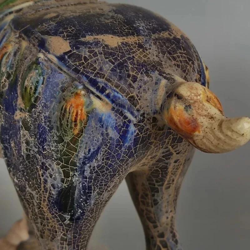 Tang Sancai Blåglaserad Krigshäst Hemdekoration Antikt Porslin Utgrävt i Museum, Dekorativ Skulpturdocka