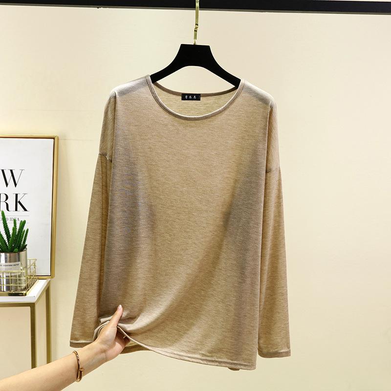 

Женская футболка больших размеров свободного кроя с длинным рукавом, разрезом, V-образным вырезом, в корейском стиле, с защитой от солнца, весна/лето 2025 Plus Size хаки