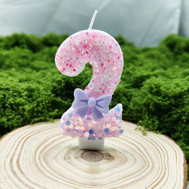 Purple Bow Birthday Party Cake Plugin Digital Candle Creative Design