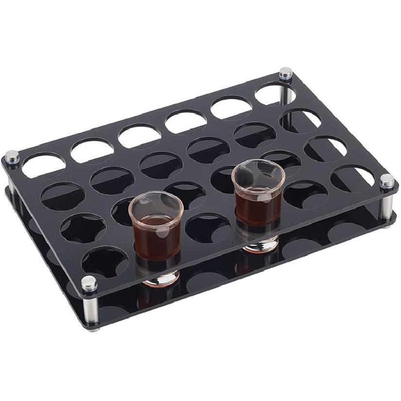 NBEADS 24 Shot Glass Tray Holder, Clear Bar Acrylic Shot Glasses Holders Wine Cup Serving Tray Cups Organizer Shot Glass Display for Party Bar Club, чёрный