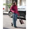 Demana Wine-Stained Bayberry High-Neck Knit Sweater