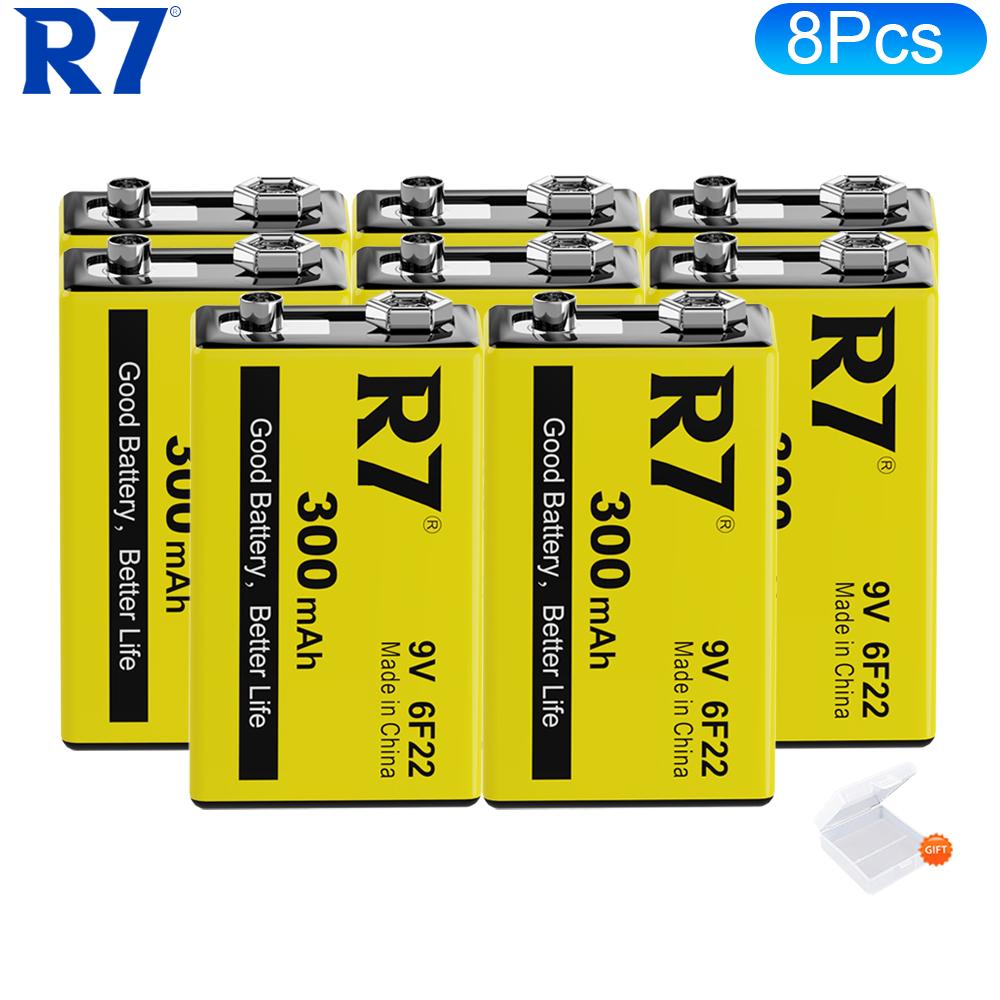 R7 9V 300mAh Rechargeable Batteries for Wireless Microphones, Guitars with EQ, Smoke Alarms, and Multimeters