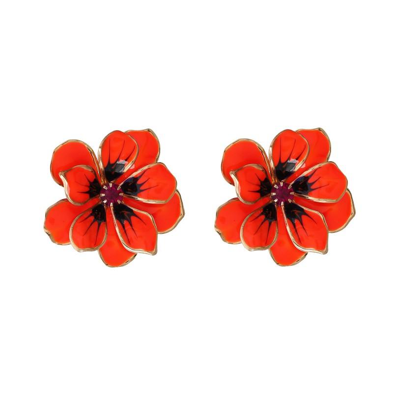 Elegant Floral Drop Oil Earrings Women Alloy Flower Studs In White Pink Orange Green