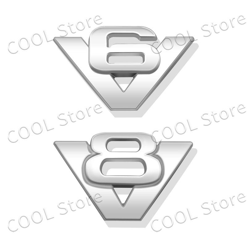 Kreativní 3D kovová chromová nálepka emblém V6 V8 logo odznak Dekorace zadního kufru boční karoserie Univerzální autodoplňky