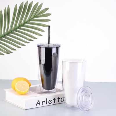 Double-Layer Plastic Cup Straw Cup 750Ml Simple Milk Tea Water Cup Large-Capacity Household Drinking Water Cup